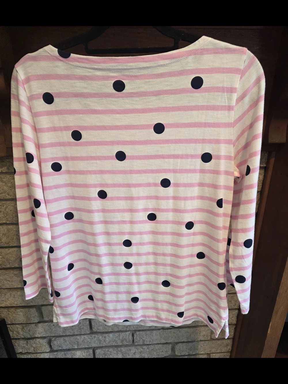 J. Crew Women’s Pink Stripe Long Sleeve Top with Navy Dots